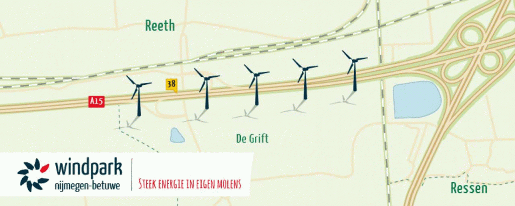 Kaart windmolens nijmegen betuwe 1