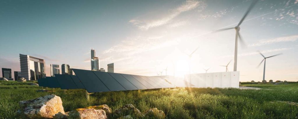 Duurzame stroom windmolens zonnepanelen zon adobe stock