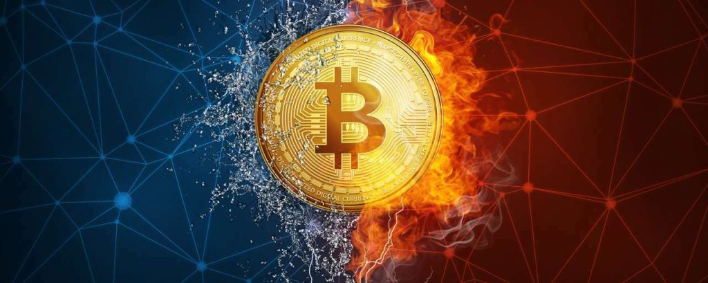 Bitcoin vuur ijs heel cool adobe stock