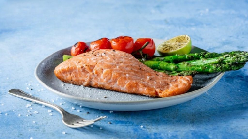 Plantish salmon on plate