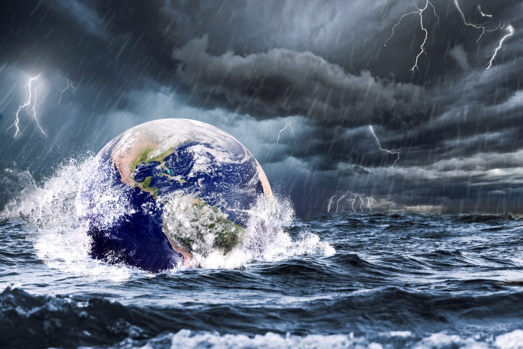 Aarde onder water extreem weer storm overstroming