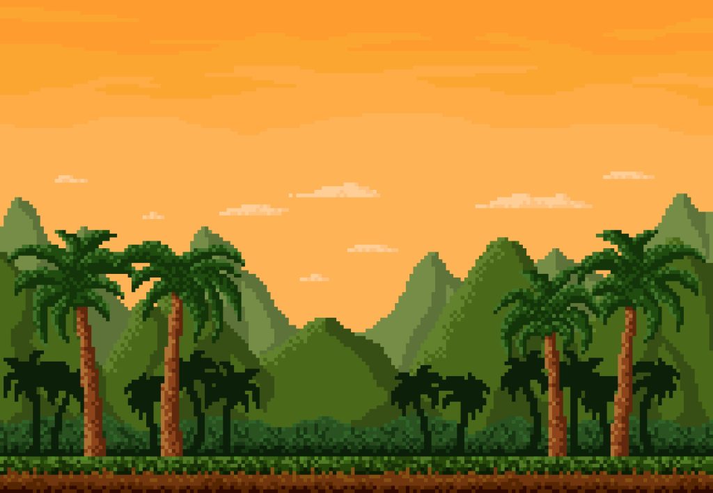 Digitale bomen pixels regenwoud palm