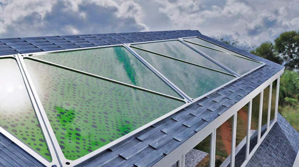 Greenfluidics ramen zonnepanelen algen op een dak