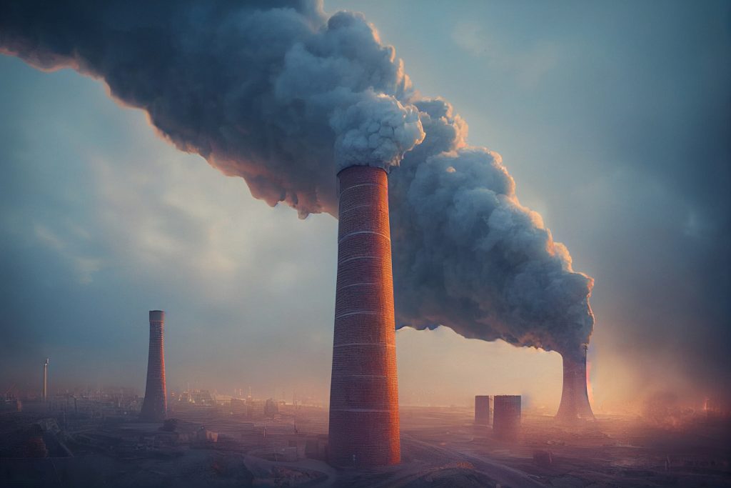 Rokende fabriekspijpen in een niet bestaande wereld
