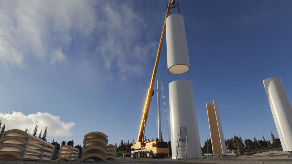 Houten windturbinetorens Modvion
